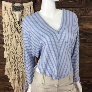 Free People | Striped‎ Dolman Tie Sleeve Blouse Blue